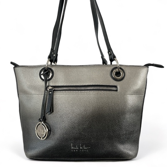 NICOLE MILLER New York Metallic Gray & Black Ombre Tote Bag Purse Silver Accent - Picture 1 of 17